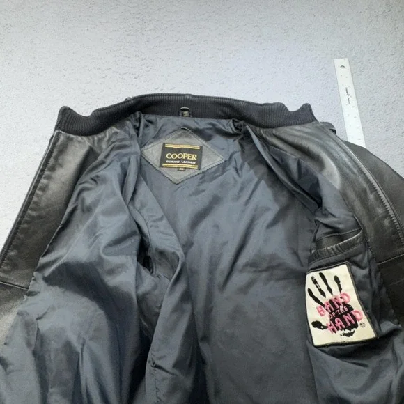 Vintage Cooper Leather Jacket Mens 46 Black Bomber Flight Epaulets Band Hand 80s